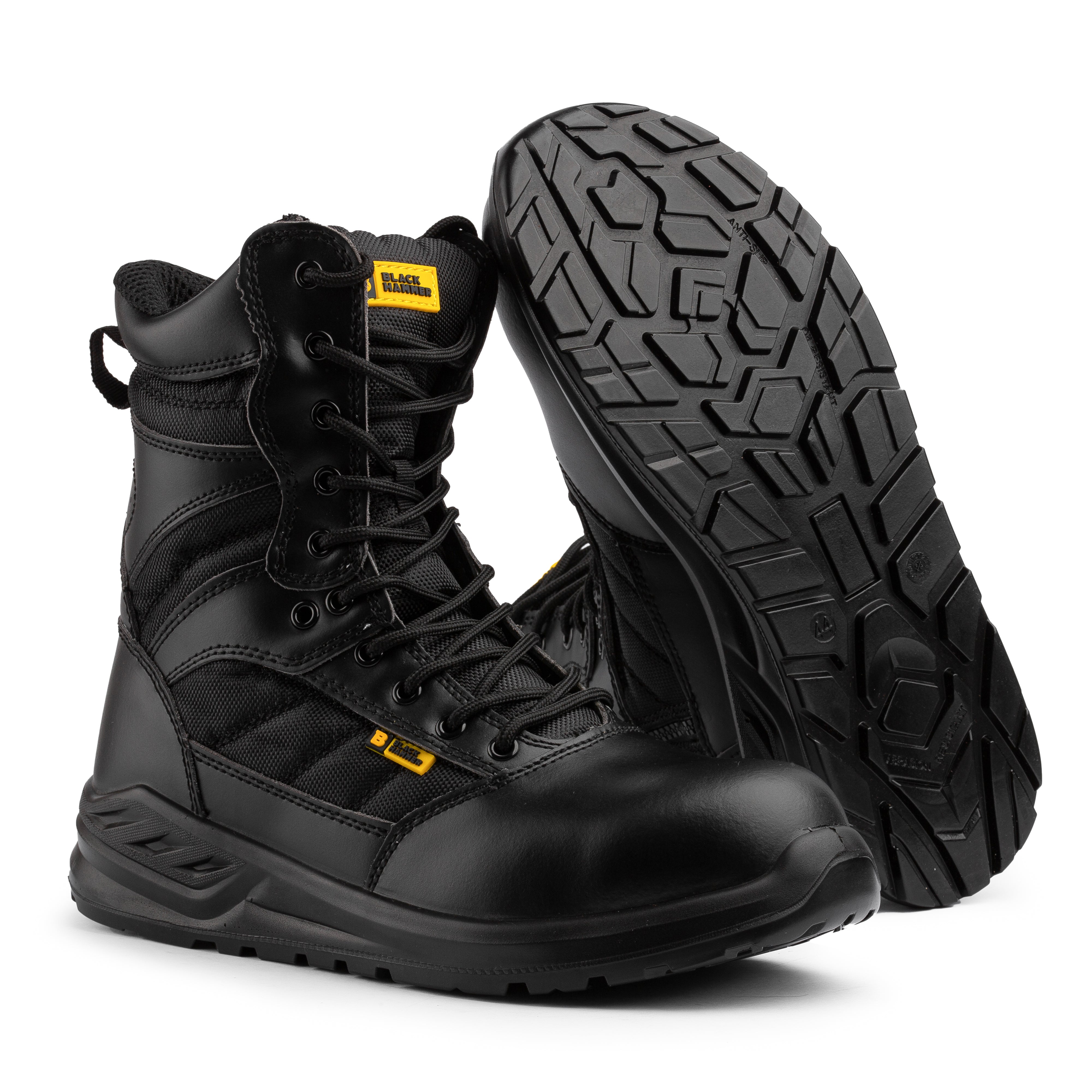 Black leather steel toe military outlet boots