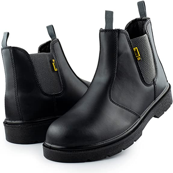 Mens Safety Chelsea Boots Leather Steel Toe Cap Black Hammer